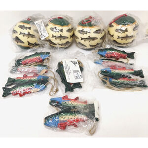 Vintage Fish Ornaments Fishing Trout 4 Balls 12 Sculpture FIGI Graphics 1995-96
